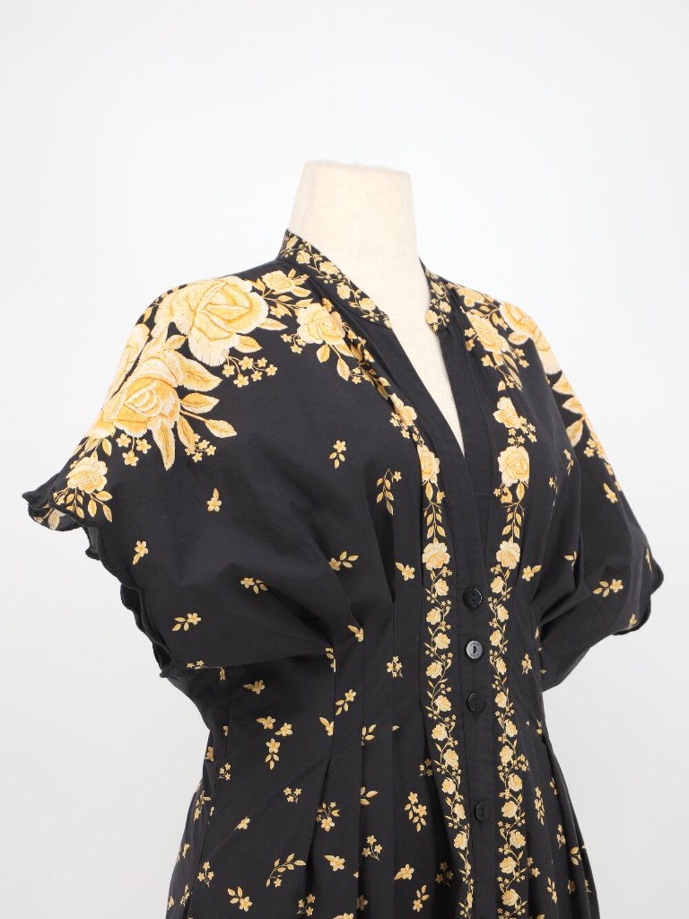 Anthropologie x Farm Rio Black Floral Cotton Button Front Midi Dress Size L - Picture 5 of 11